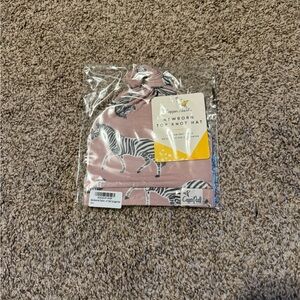 Copper Pearl Newborn Top Knot Hat - Pink Zebra